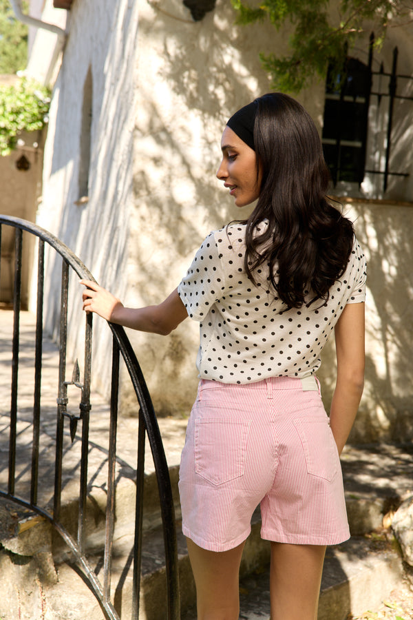 Color:Rose, Short Rayé - Lookbook - Place du Jour