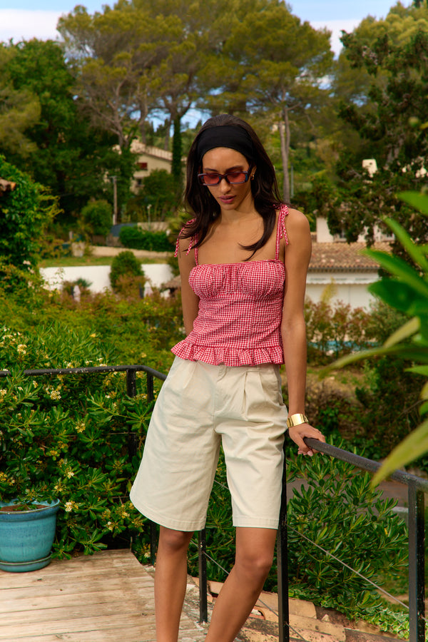 Color:Beige, Bermuda Margaux Chino à Pinces - Vue 3 - Place du Jour