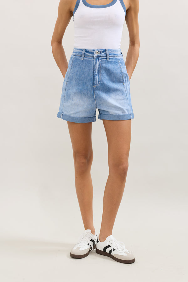 Color:Jean bleu clair, Short Lou Coupe Ballon - Vue 3 - Place du Jour