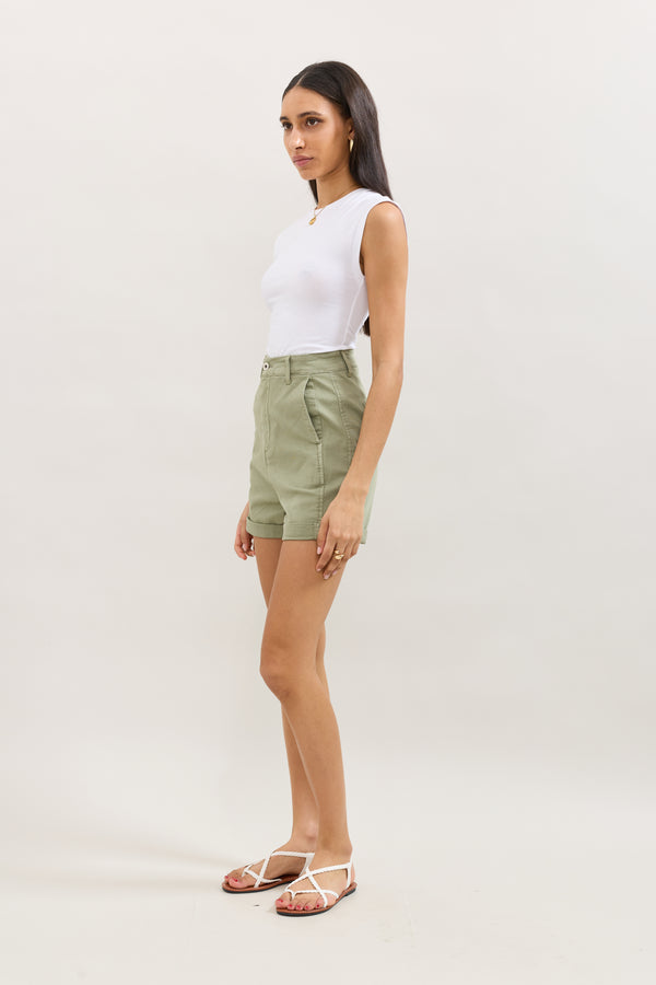 Color:Kaki, Short Lou Coupe Ballon - Vue 2 - Place du Jour