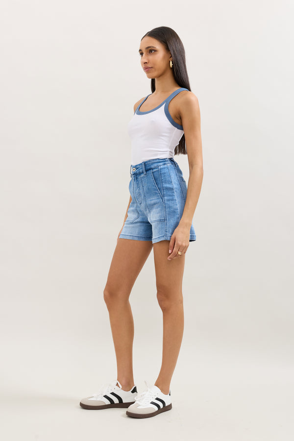 Color:Jean bleu clair, Short Romy Grande Poche - Vue 2 - Place du Jour