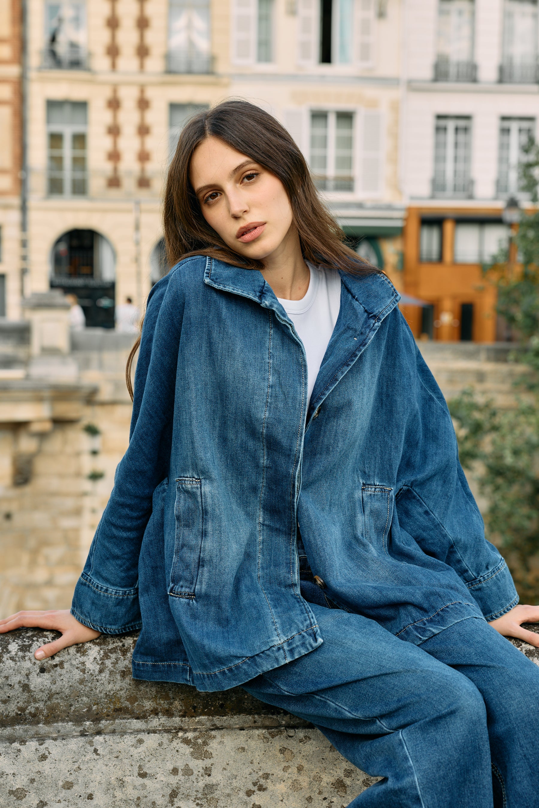 Jean bleu,Veste Axelle oversize en jean - Veste femme - Place du jour Jean bleu,Veste Axelle oversize en jean - Veste femme - Place du jour