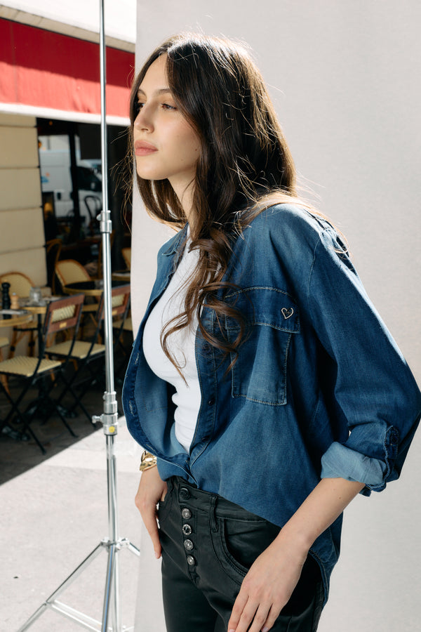 Color:Jean bleu,Chemise tencel fluide Camille - Chemise femme - Place du jour