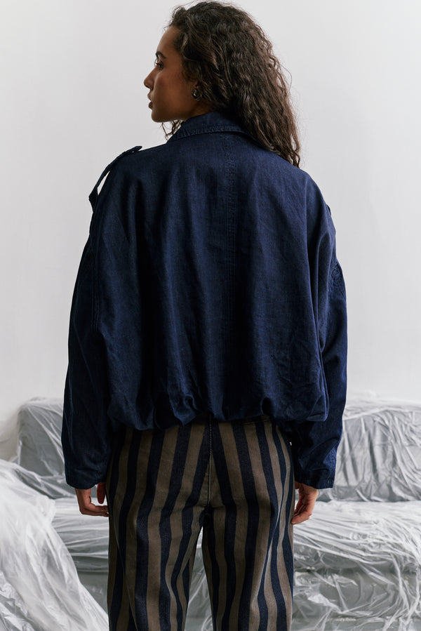 Color:Jean bleu, Blouson Zippé Oversize Denim Brut - Vue 4 - Place du Jour