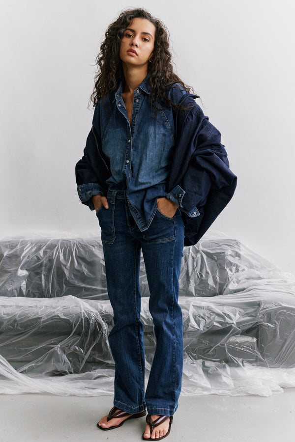 Color:Jean bleu, Chemise en Jean Oversize - Vue 2 - Place du Jour