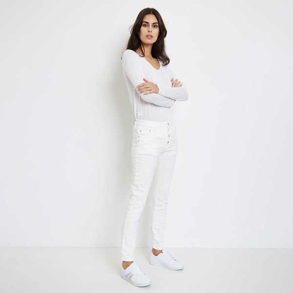 Color:Ecru ,Boyfriend Taille Haute à Boutons - Jean femme - Place du jour