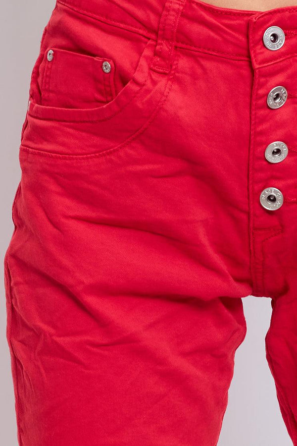 Color:Rouge ,Boyfriend Taille Haute à Boutons - Jean femme - Place du jour