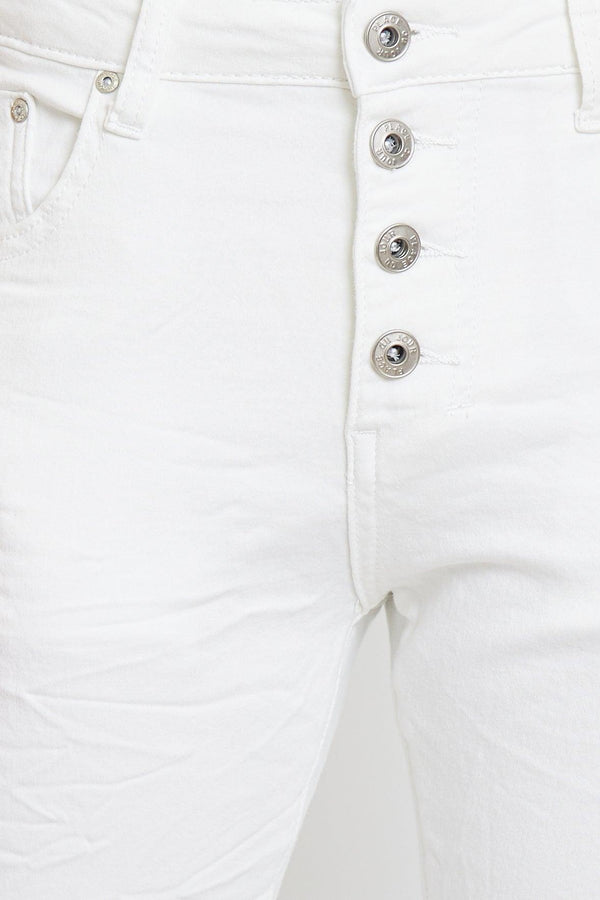 Color:Ecru ,Boyfriend Taille Haute à Boutons - Jean femme - Place du jour