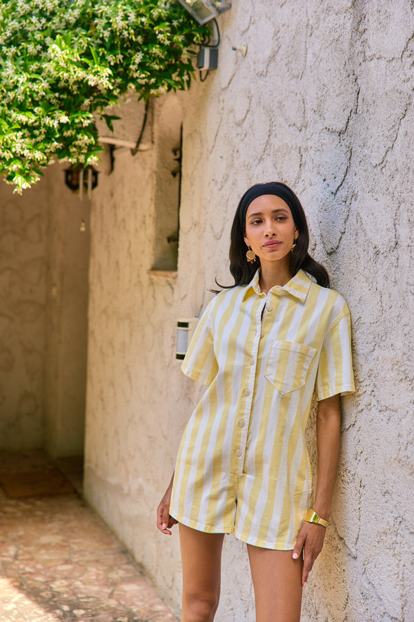 Color:Jaune, Combishort Chloé Rayé - Vue 5 - Place du Jour