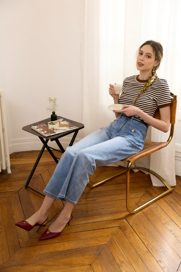 Color:Jean bleu clair,Elia Coupe évasée poche plaquée - Jean femme - Place du jour