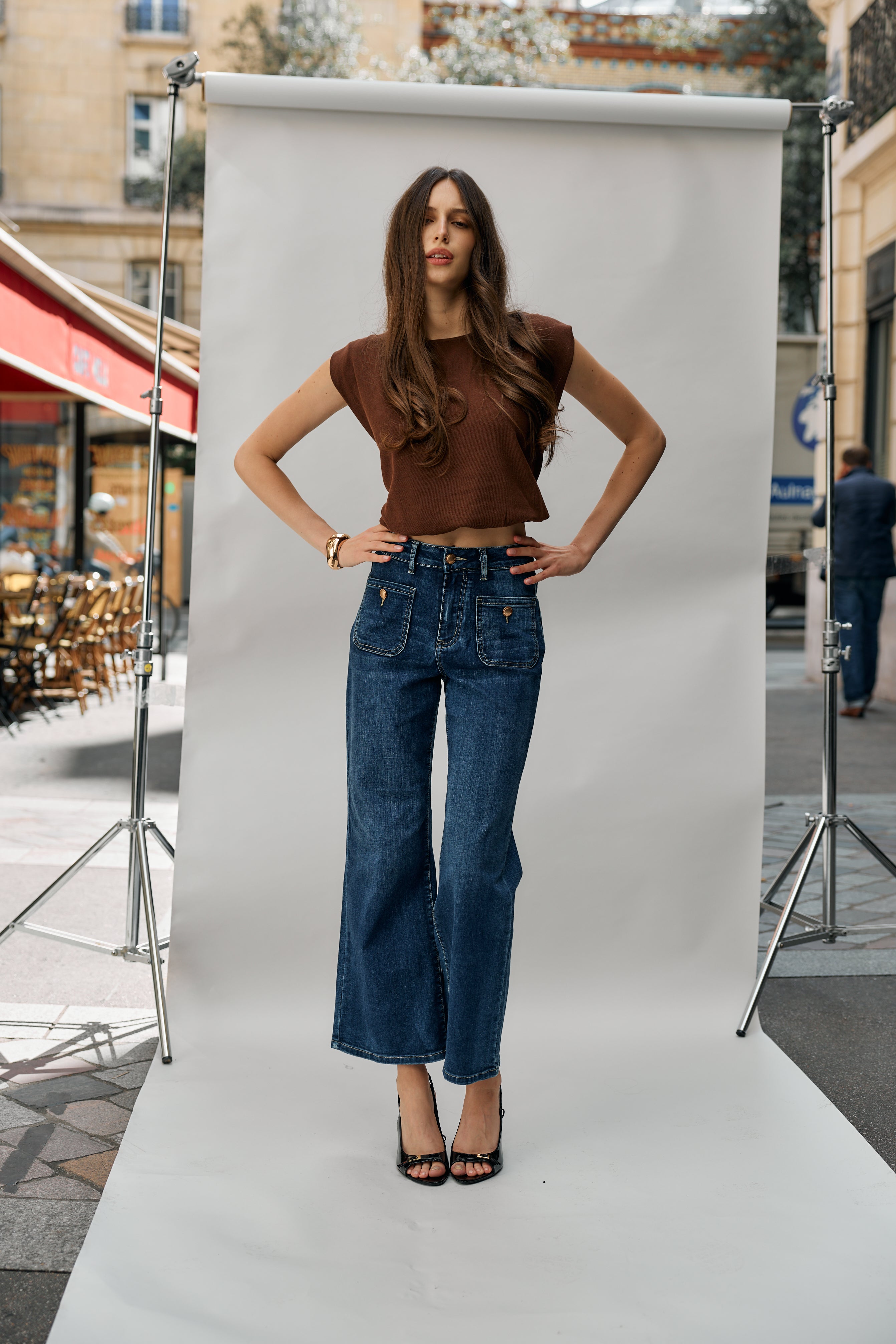 Pantalon Évasée Poche Plaquée Pantalon Évasée Poche Plaquée