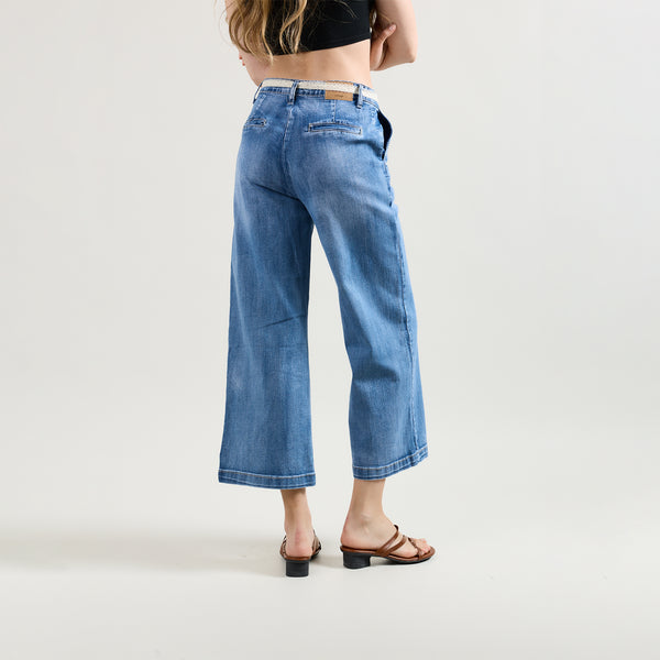 Color:Jean bleu,Jean chino coupe droite 7/8 - Jean femme - Place du jour