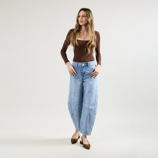 Color:Jean bleu clair, Jean ballon effet pince - Jean femme - Place du jour