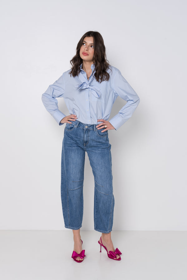 Color:Jean bleu, Jean ballon effet pince - Jean femme - Place du jour