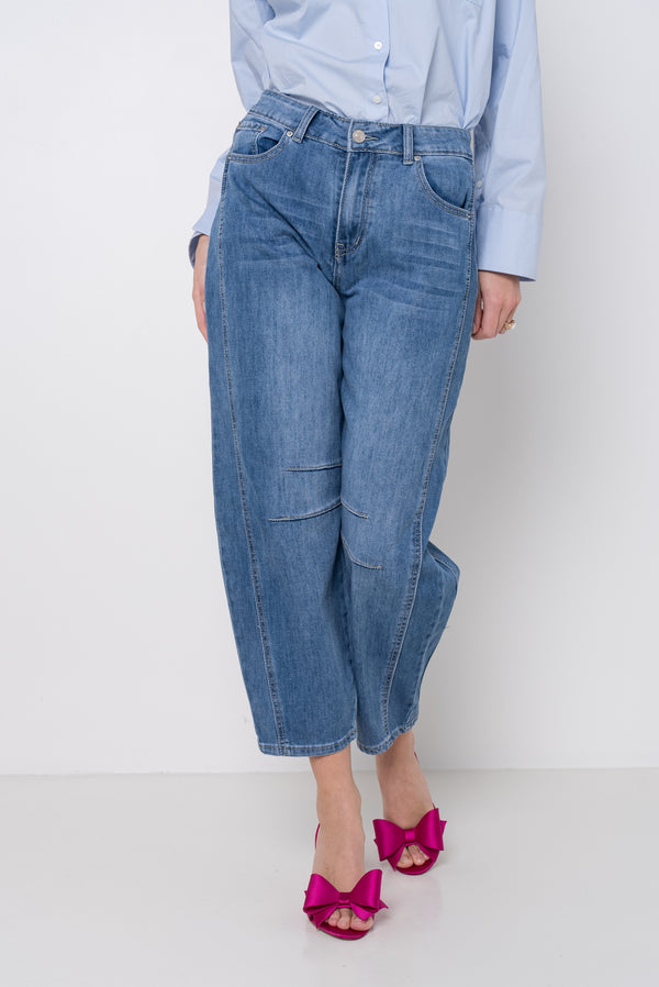 Color:Jean bleu, Jean ballon effet pince - Jean femme - Place du jour