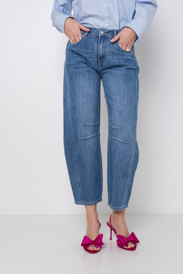 Color:Jean bleu, Jean ballon effet pince - Jean femme - Place du jour
