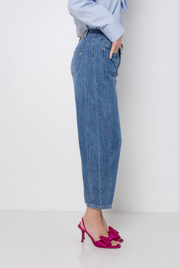 Color:Jean bleu, Jean ballon effet pince - Jean femme - Place du jour