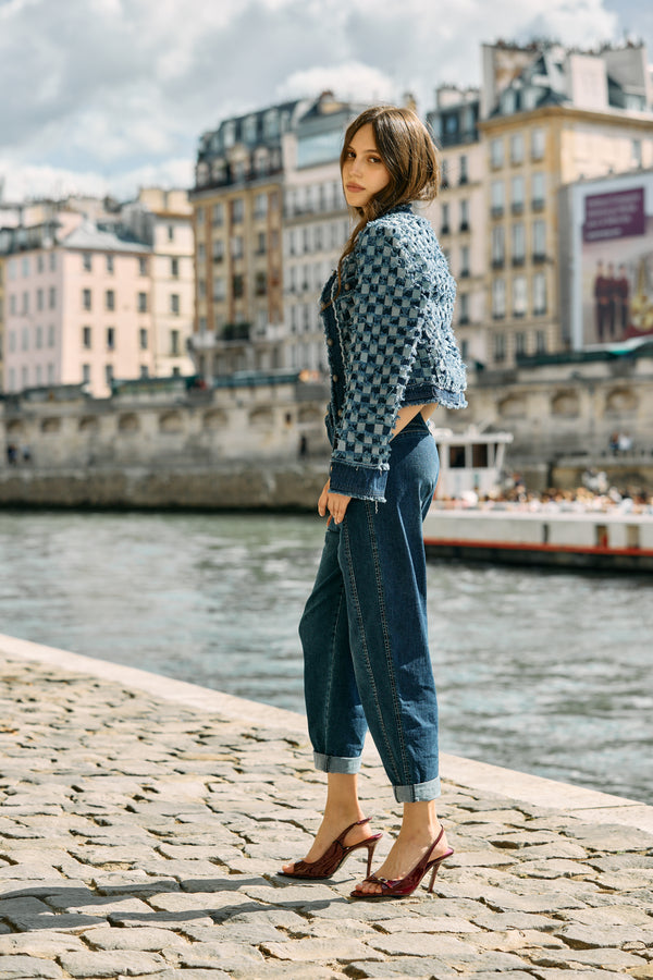 Color:Jean bleu fonce,Pantalon chino coupe ballon - Pantalon femme - Place du jour