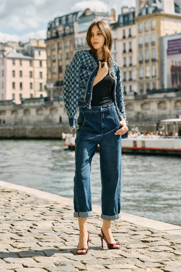 Color:Jean bleu fonce,Pantalon chino coupe ballon - Pantalon femme - Place du jour
