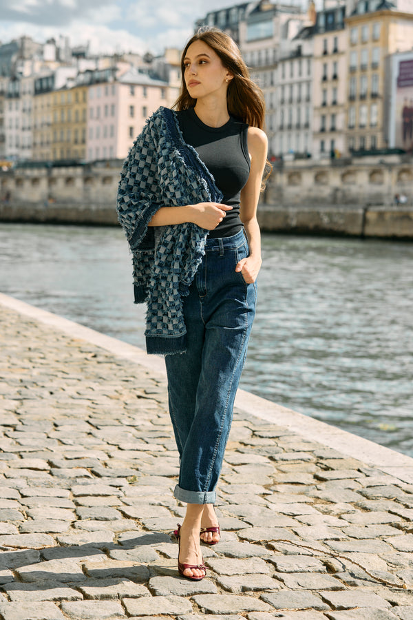 Color:Jean bleu fonce,Pantalon chino coupe ballon - Pantalon femme - Place du jour