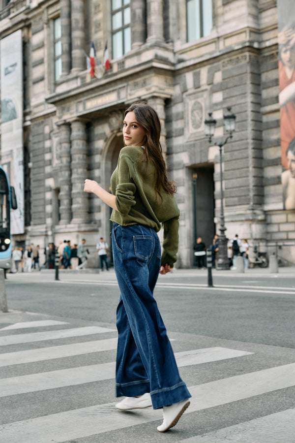 Color:Jean bleu fonce,Jean droit large Capucine - Jean femme - Place du jour