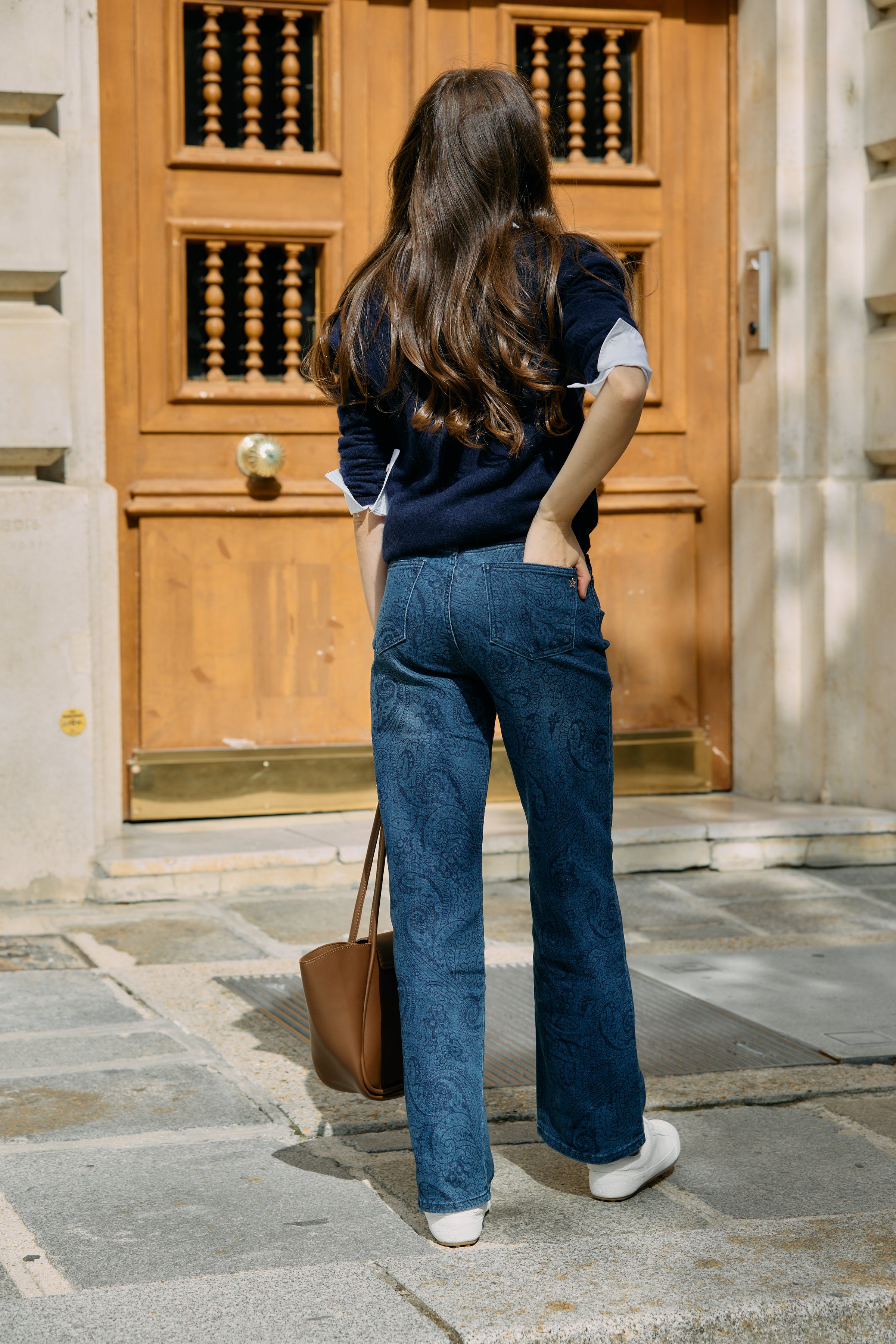 Jean bleu, Jean imprimé paisley coupe droite - Jean femme - Place du jour Jean bleu, Jean imprimé paisley coupe droite - Jean femme - Place du jour