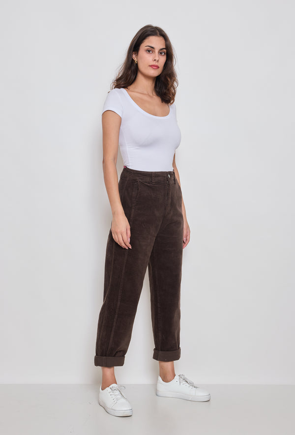 Color:Choco,Pantalon ballon velours Élise - Pantalon femme - Place du jour