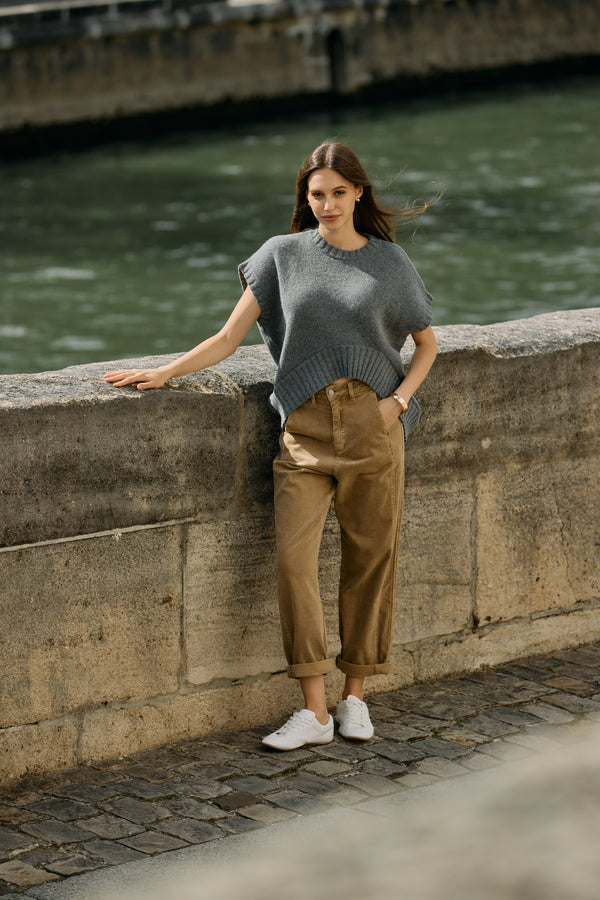Color:Taupe,Pantalon ballon velours Élise - Pantalon femme - Place du jour