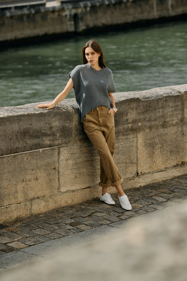 Color:Taupe,Pantalon ballon velours Élise - Pantalon femme - Place du jour