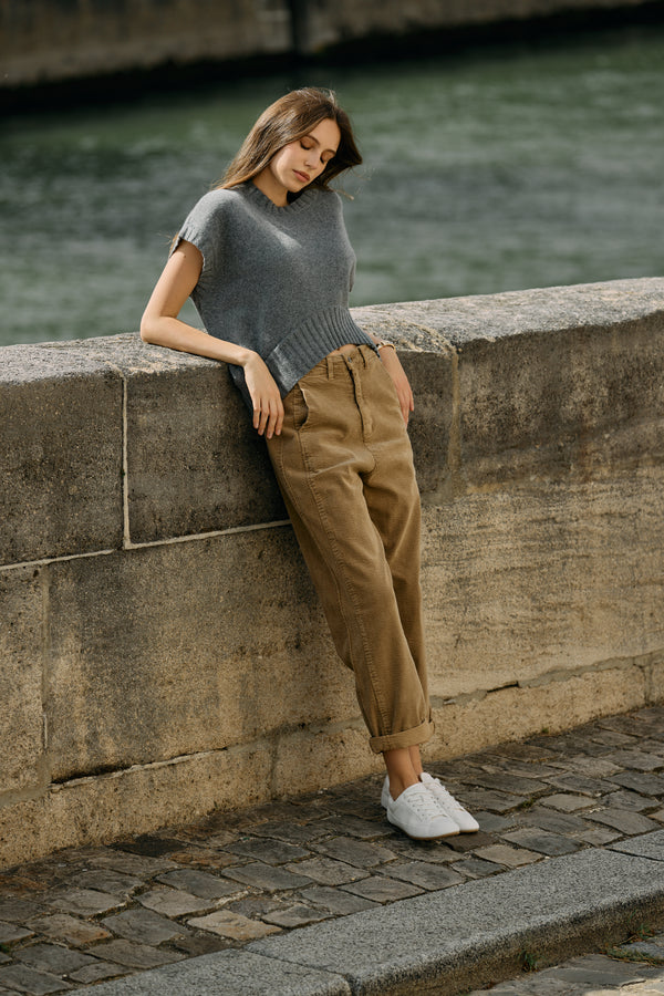 Color:Taupe,Pantalon ballon velours Élise - Pantalon femme - Place du jour