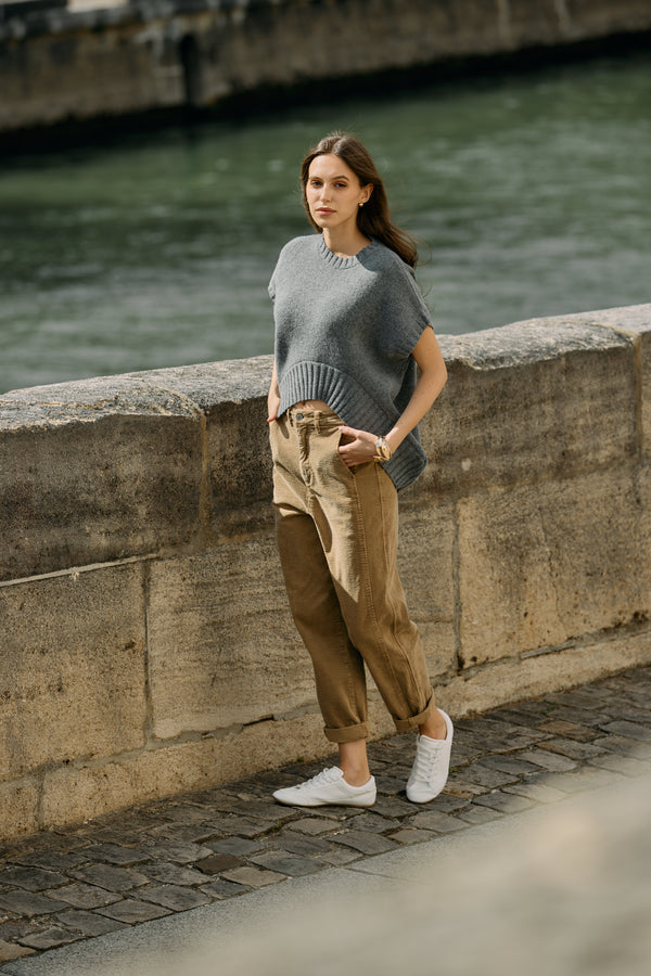 Color:Taupe,Pantalon ballon velours Élise - Pantalon femme - Place du jour