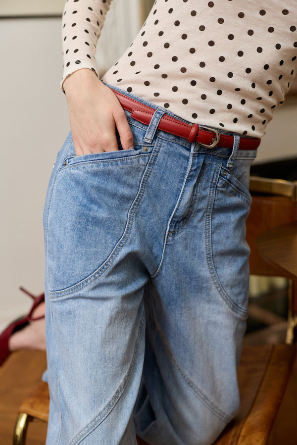 Color:Jean bleu clair, Pantalon ballon, moderne, tendance, Place du jour