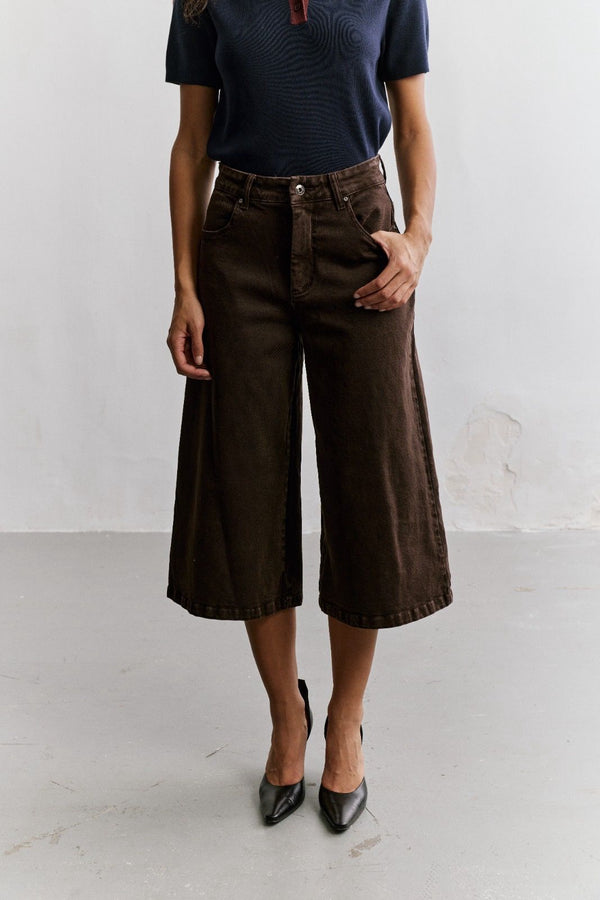 Color:Choco, Jupe Culotte Taille Haute Ceinture Corde - Vue 2 - Place du Jour