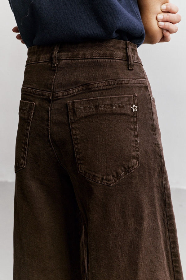 Color:Choco, Jupe Culotte Taille Haute Ceinture Corde - Vue 3 - Place du Jour