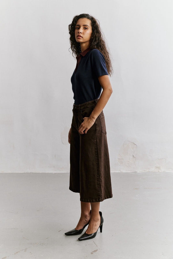Color:Choco, Jupe Culotte Taille Haute Ceinture Corde - Vue 4 - Place du Jour