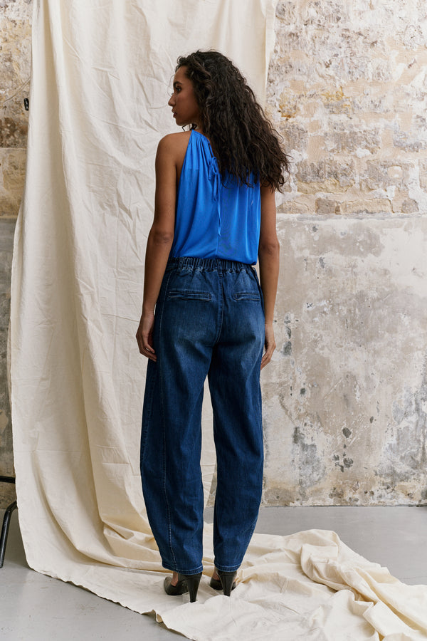 Color:Jean bleu fonce, Pantalon Ballon Grande Poche - Vue 5 - Place du Jour