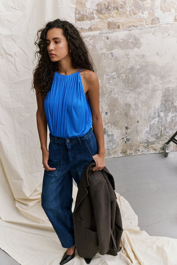 Color:Jean bleu fonce, Pantalon Ballon Grande Poche - Vue 6 - Place du Jour