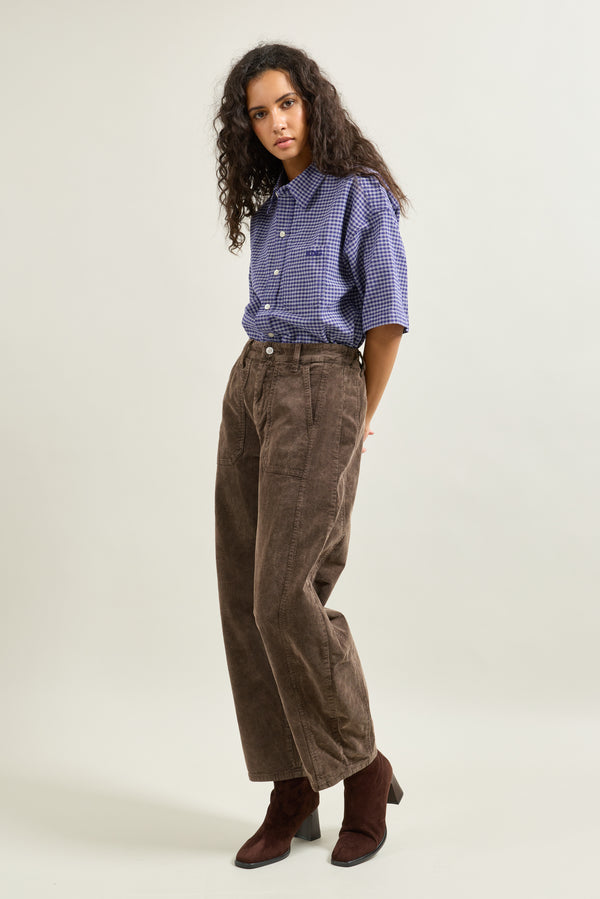 Color:Choco, Pantalon Cargo Velours Côtelé - Vue 2 - Place du Jour