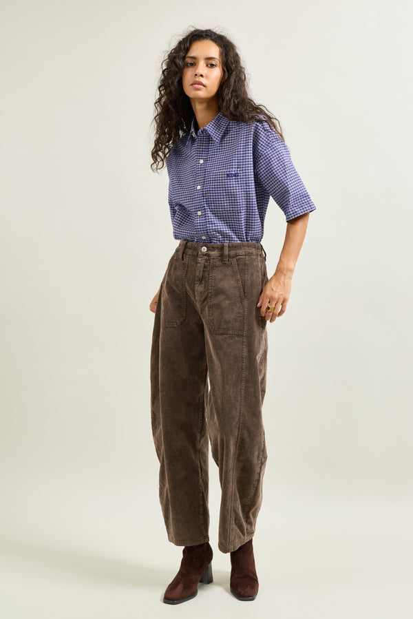 Color:Choco, Pantalon Cargo Velours Côtelé - Vue 3 - Place du Jour