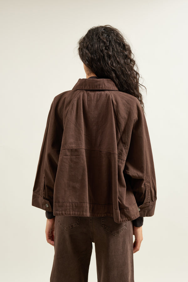Color:Choco, Veste Courte Boutonnée Col Chemise - Vue 4 - Place du Jour