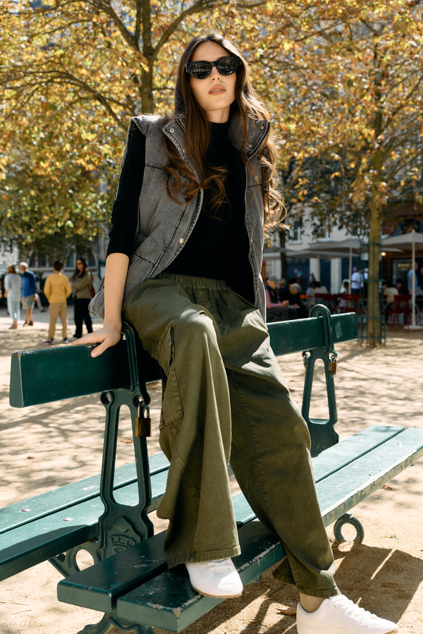 Color:Jean noir,Doudoune sans manches effet jean - Doudoune femme - Place du jour