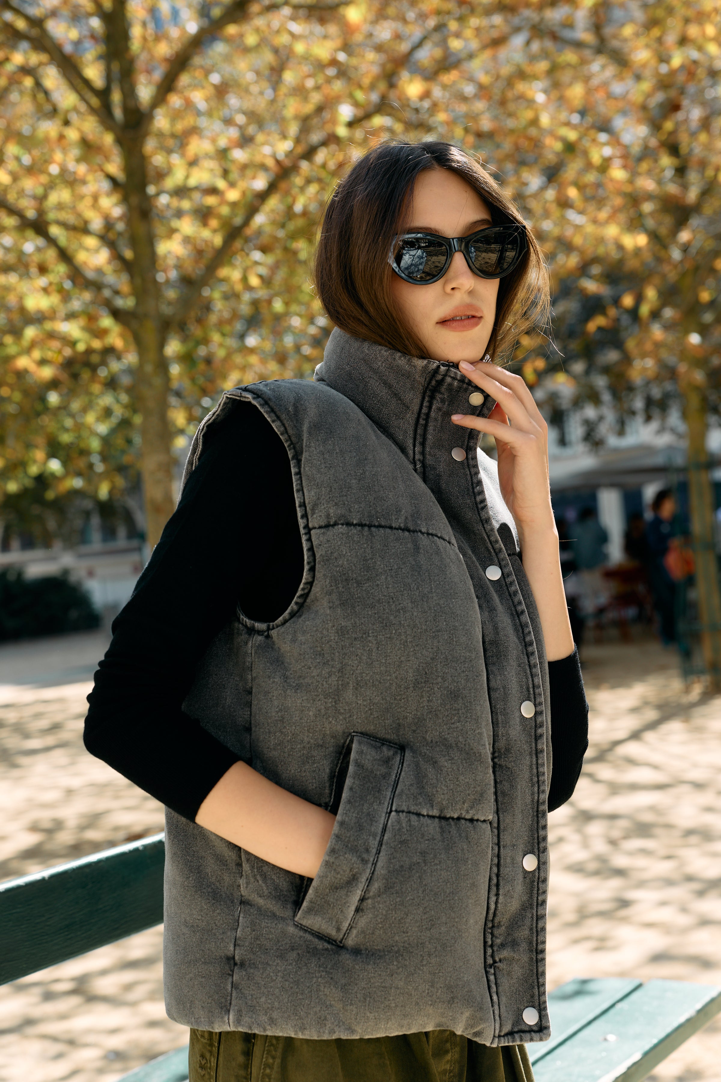 Jean noir,Doudoune sans manches effet jean - Doudoune femme - Place du jour Jean noir,Doudoune sans manches effet jean - Doudoune femme - Place du jour