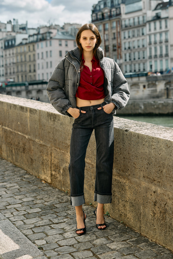 Color:Jean noir,Doudoune manches - Veste femme - Place du jour