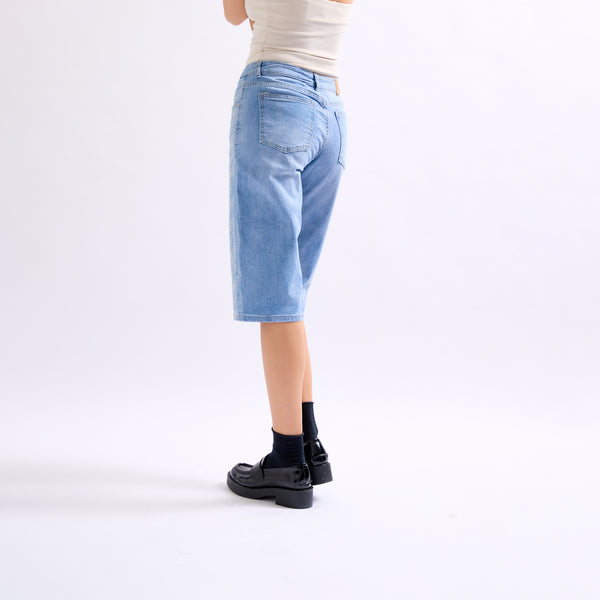 Color:Jean bleu clair,Pantacourt à Strass en Jean - Place du jour