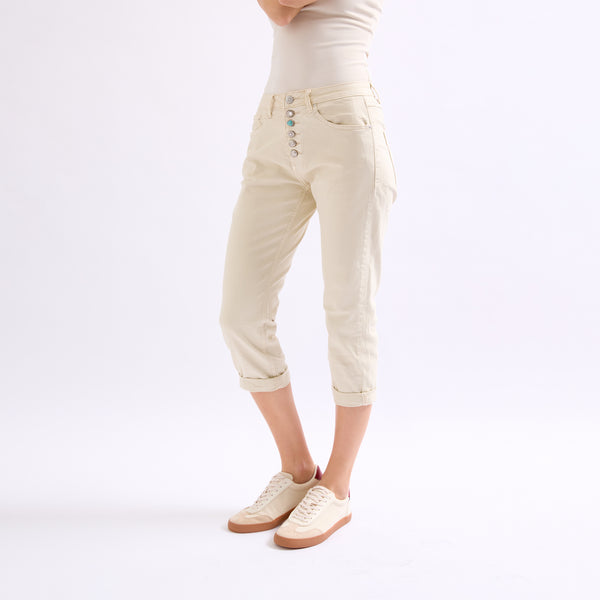 Color:Beige, Pantacourt couleurs place du jour boutons fantaisies