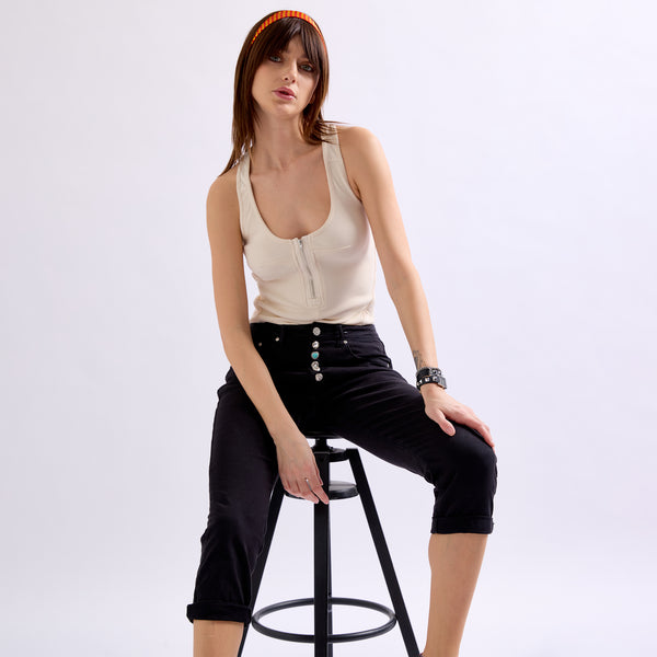 Color:Noir, Pantacourt couleurs place du jour boutons fantaisies