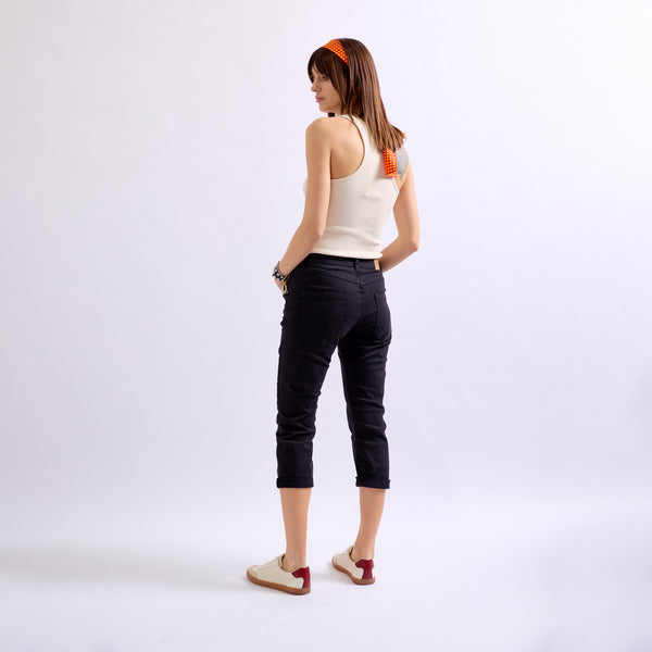 Color:Noir, Pantacourt couleurs place du jour boutons fantaisies