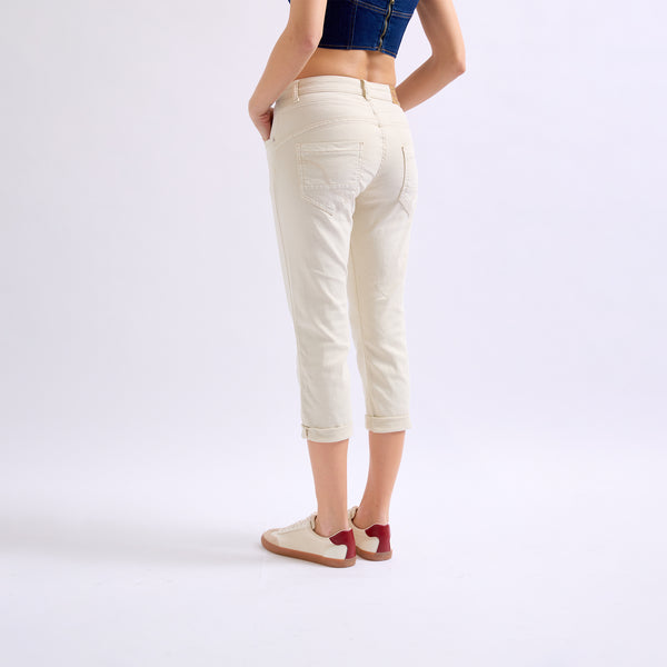 Color:Beige , Pantacourt en JoggJeans à Boutons - Pantacourt Femme - Place du jour