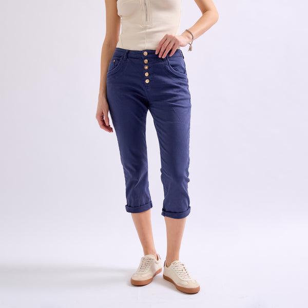 Color:Marine,Pantacourts Couleurs Boutons Fantaisies Dorés - Femme - Place du jour