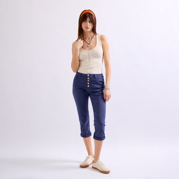 Color:Marine,Pantacourts Couleurs Boutons Fantaisies Dorés - Femme - Place du jour